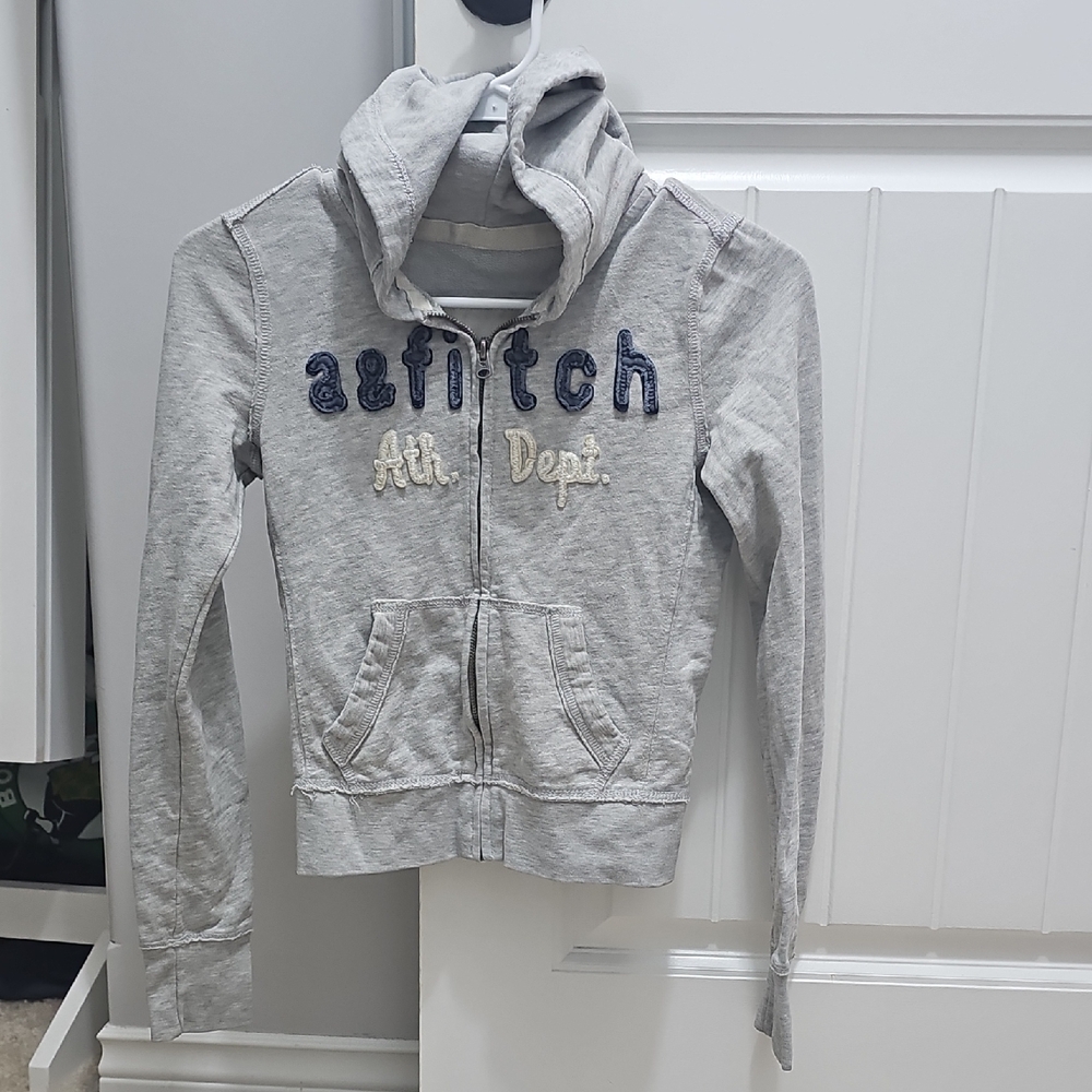 Abercrombie & Fitch Light Gray Hooded Zip-Up Sweatshirt Girls Medium